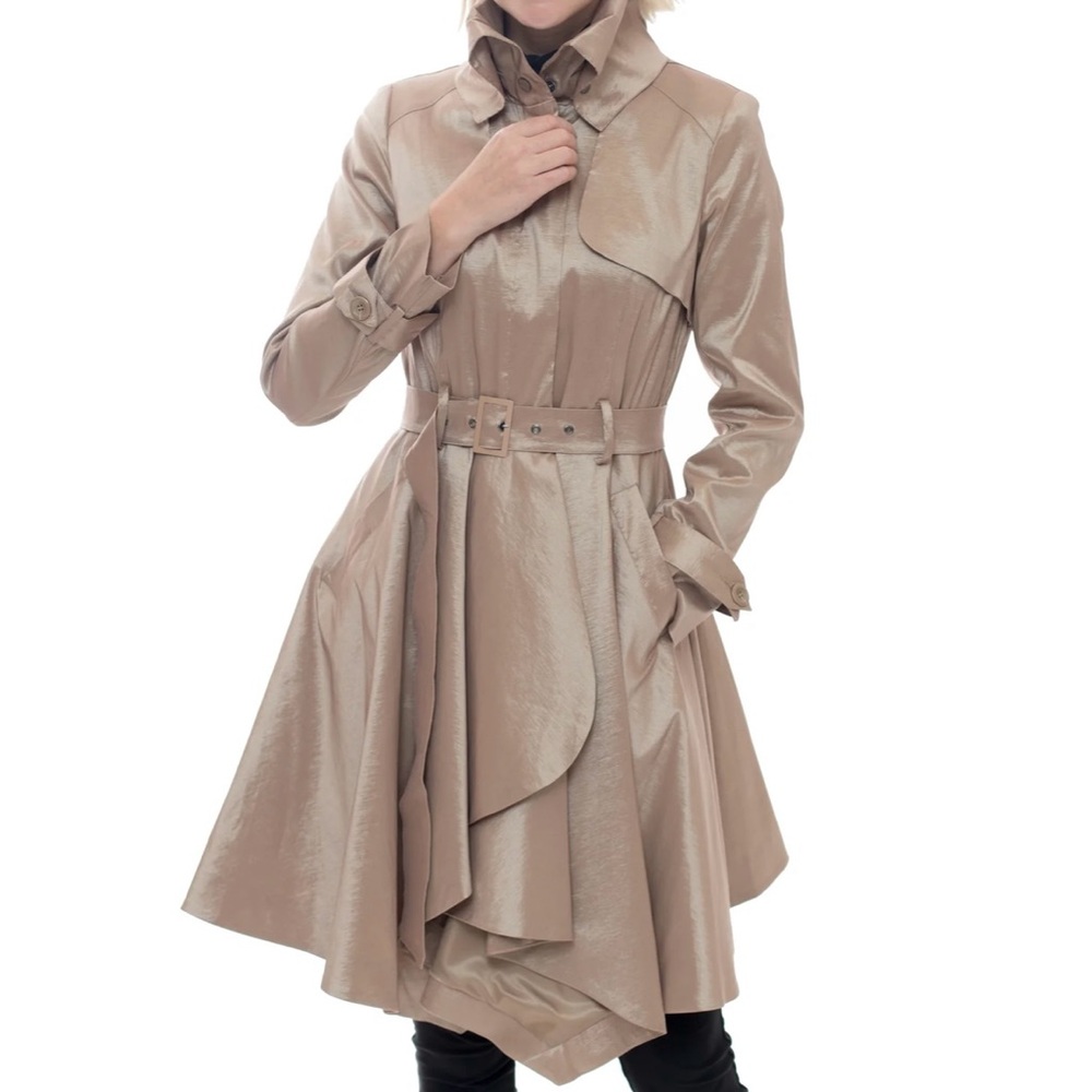 NWT BELLE FARE Hanky Belted Trench Coat- Champagne - Small
